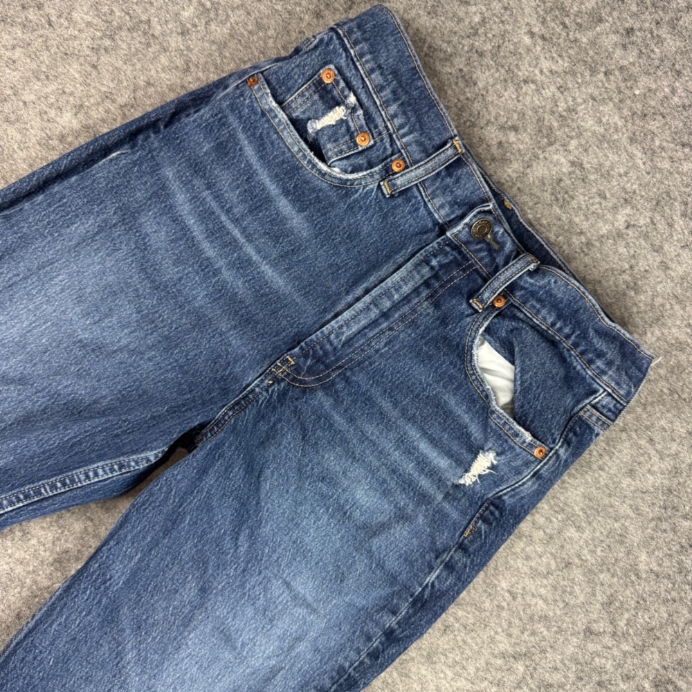 Gap Sky High Straight Jeans Womens 28/6R Medium Wash Distressed Denim 1166